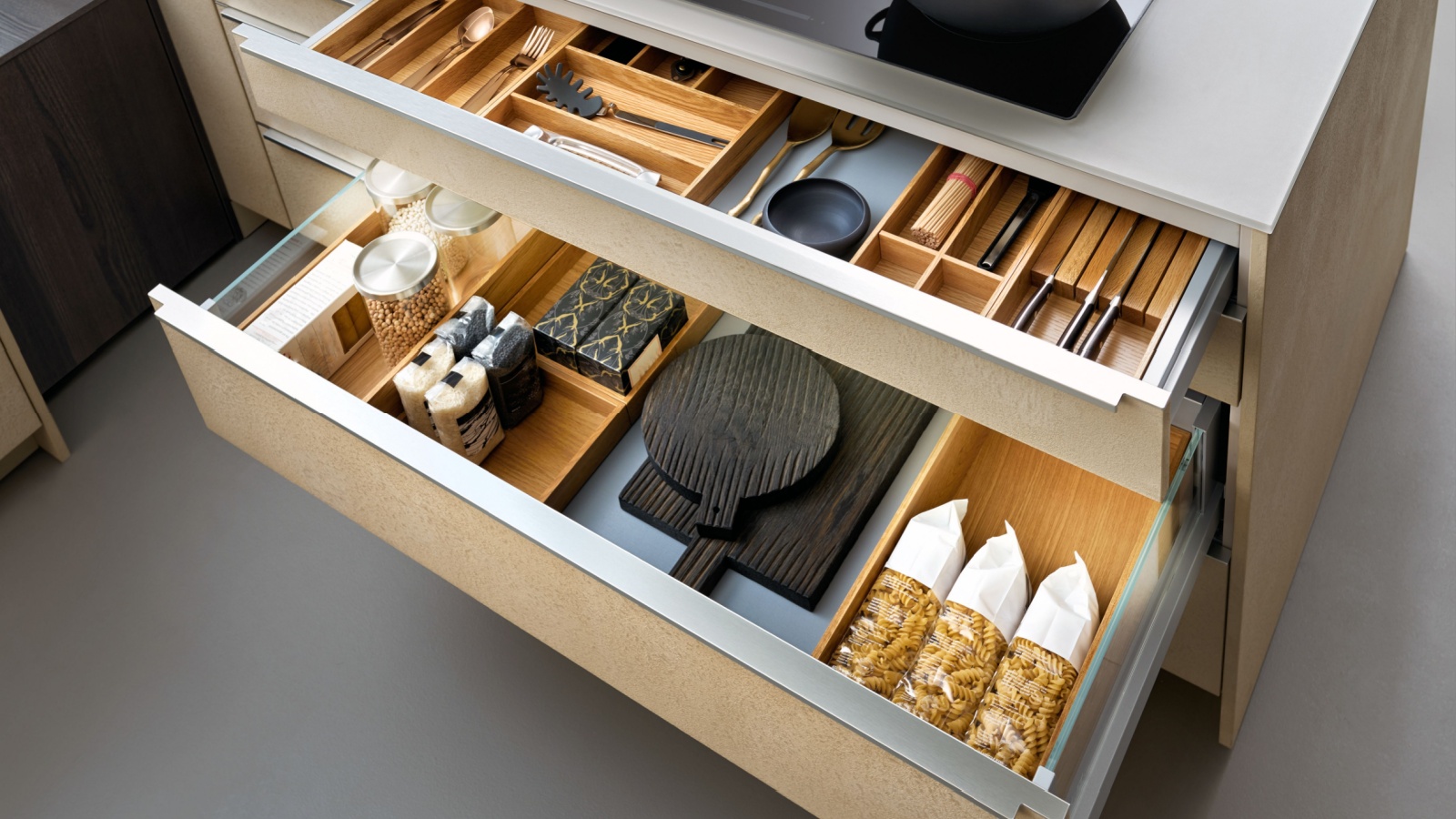 Smart kitchen storage drawers that add functionality.